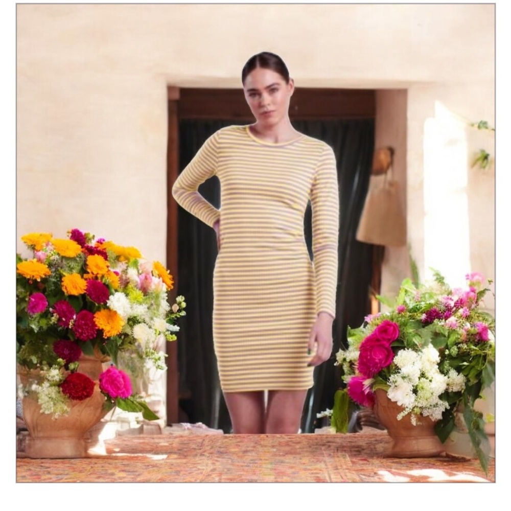 Forever 21 Striped Dress​​​​​​-NWOT-Sz M-Yellow&White -Flattering ! 🍂​